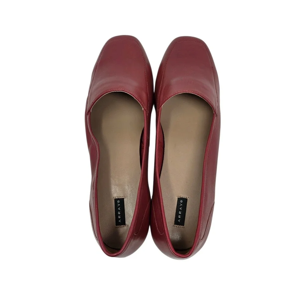 ARRAY Freedom Women 10.5W Chili Red Leather Square Toe Slip On Loafers Flats NIB
